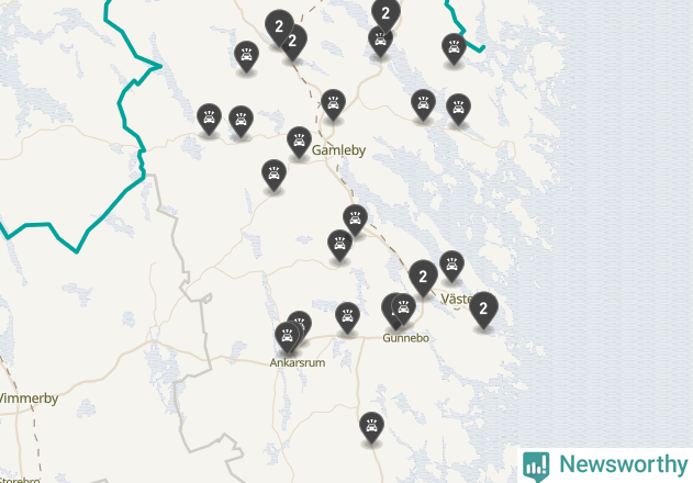 Karta över viltolyckor i Västerviks kommun