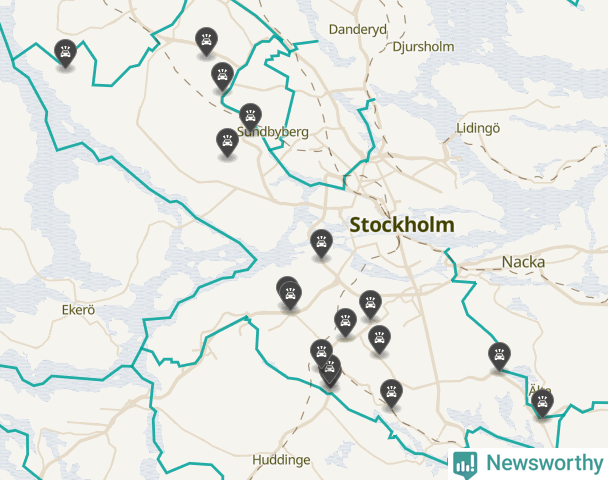 Karta över viltolyckor i Stockholms kommun