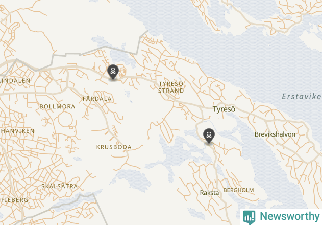 Karta över viltolyckor i Tyresö kommun