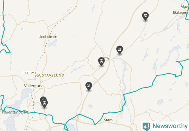 Karta över viltolyckor i Vallentuna kommun