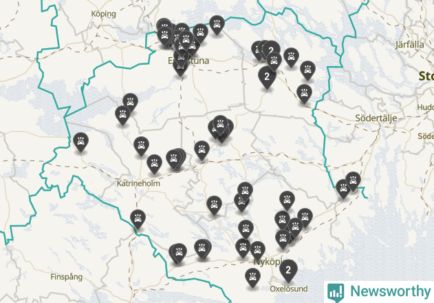 Karta över Södermanlands län