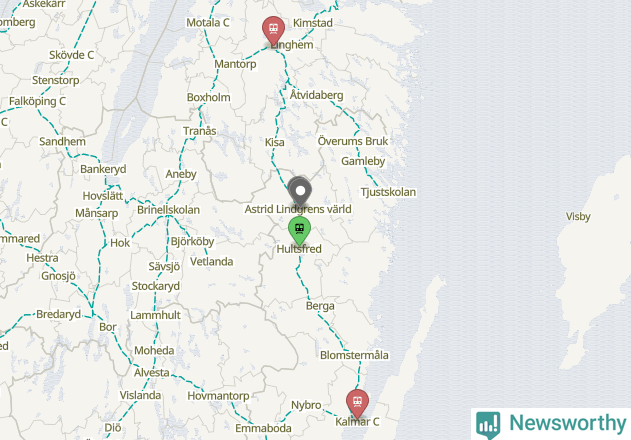 Karta över förseningar vid olika avgångsstationer. Här visas stationer med fler än fem avgångar under månaden.