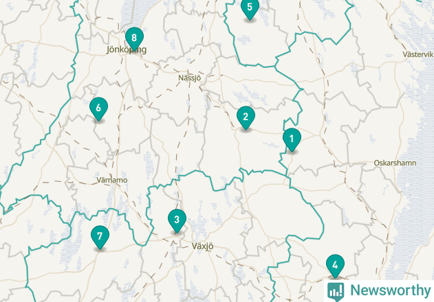 Karta över Uppvidinge kommun