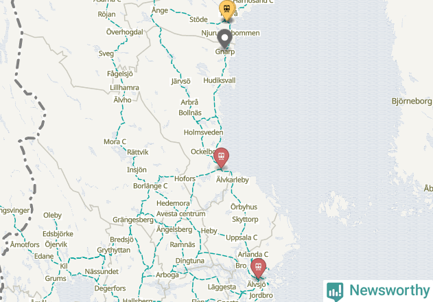 Karta över förseningar vid olika avgångsstationer.