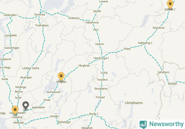 Karta över förseningar vid olika avgångsstationer.