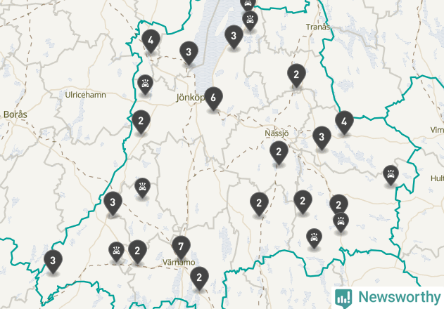 Karta över viltolyckor i Jönköpings län