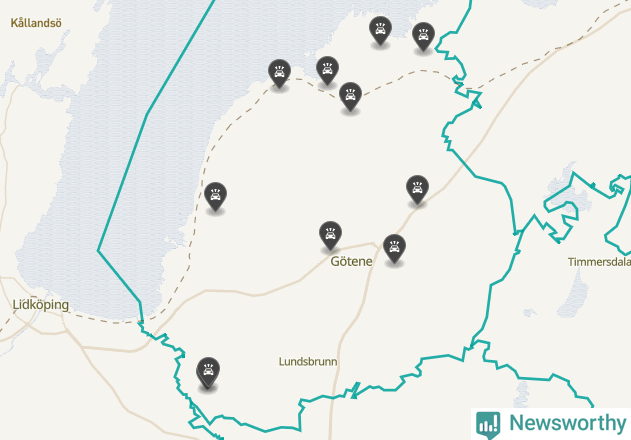 Karta över viltolyckor i Götene kommun
