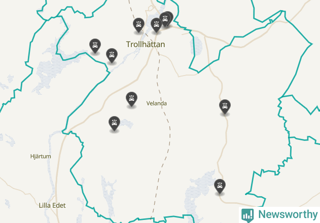 Karta över viltolyckor i Trollhättans kommun