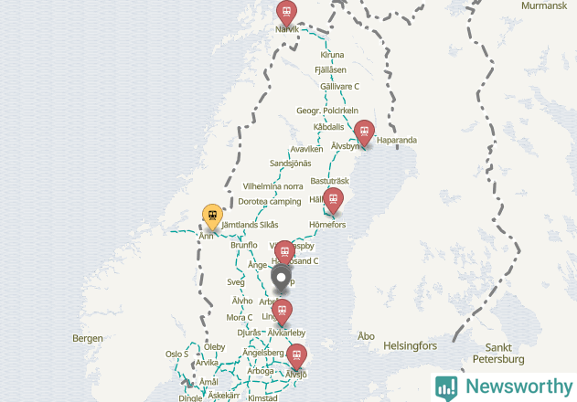 Karta över förseningar vid olika avgångsstationer.