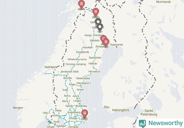 Karta över förseningar vid olika avgångsstationer.