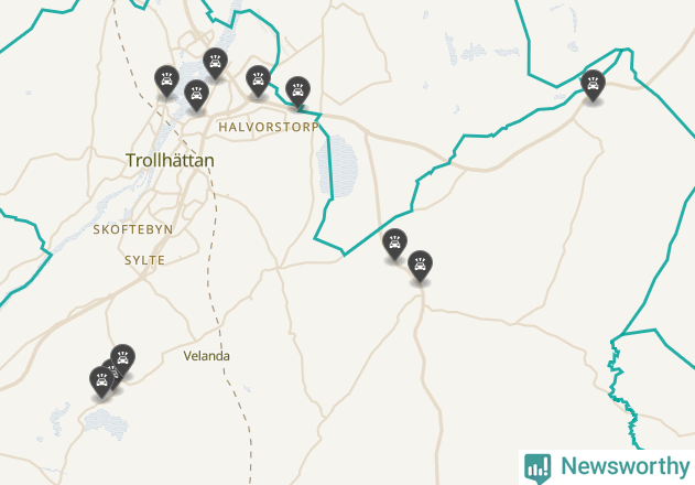 Karta över viltolyckor i Trollhättans kommun