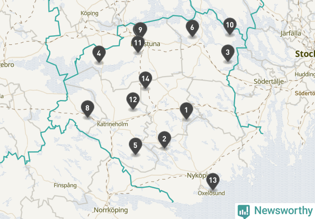Karta över väderstationer i artikeln