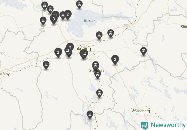 Karta över viltolyckor i Linköpings kommun