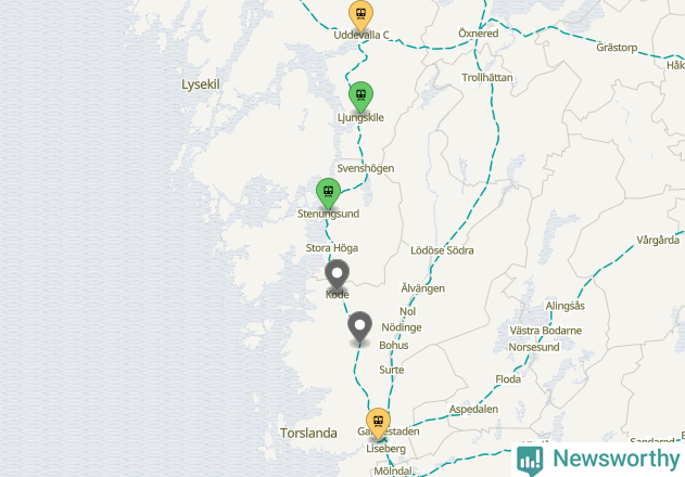Karta över förseningar vid olika avgångsstationer.