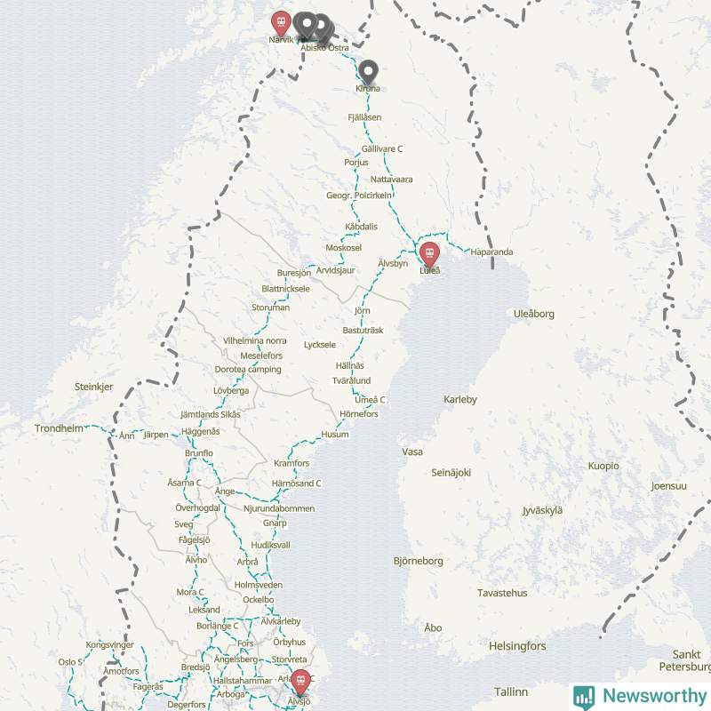 Karta över förseningar vid olika avgångsstationer