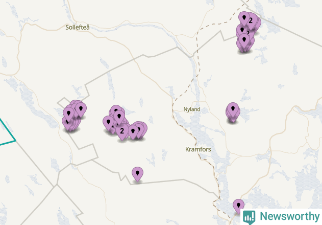 Karta över vindkraftverk i Kramfors kommun