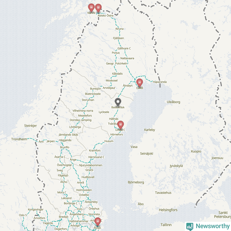 Karta över förseningar vid olika avgångsstationer