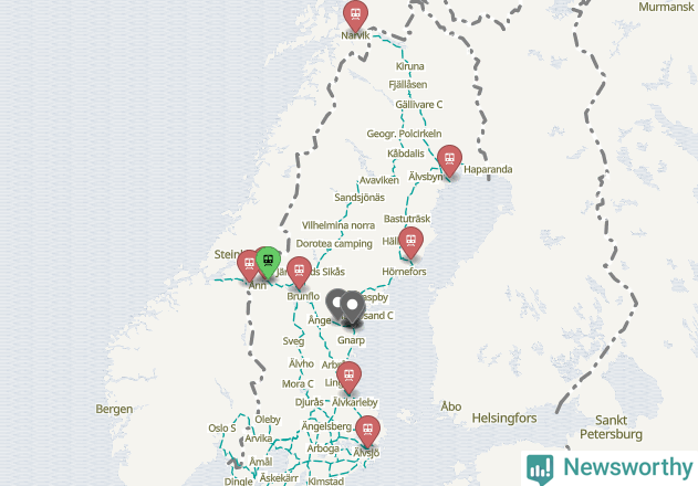 Karta över förseningar vid olika avgångsstationer.