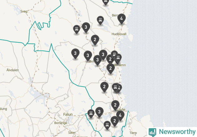 Karta över viltolyckor i Gävleborgs län