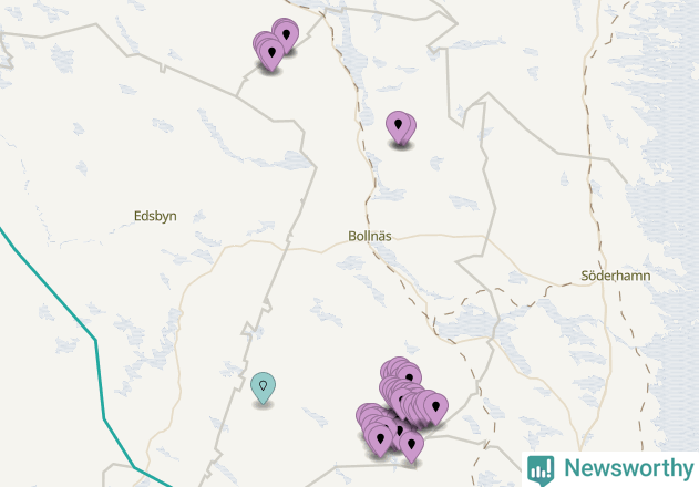 Karta över vindkraftverk i Bollnäs kommun
