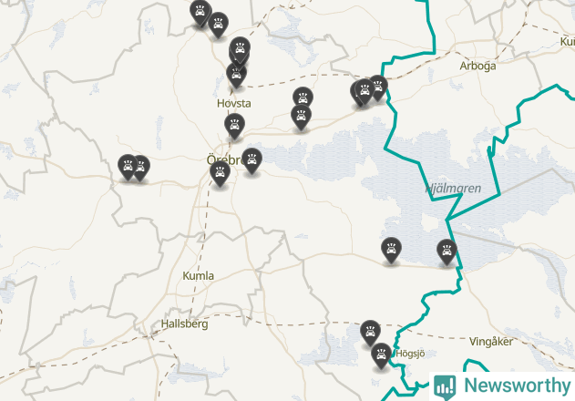 Karta över viltolyckor i Örebro kommun
