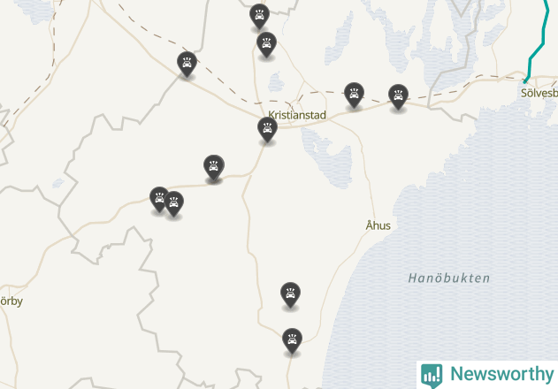 Karta över viltolyckor i Kristianstads kommun