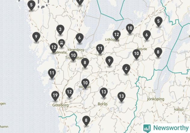 Karta över viltolyckor i Västra Götalands län