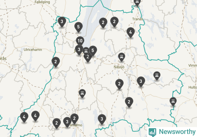 Karta över viltolyckor i Jönköpings län