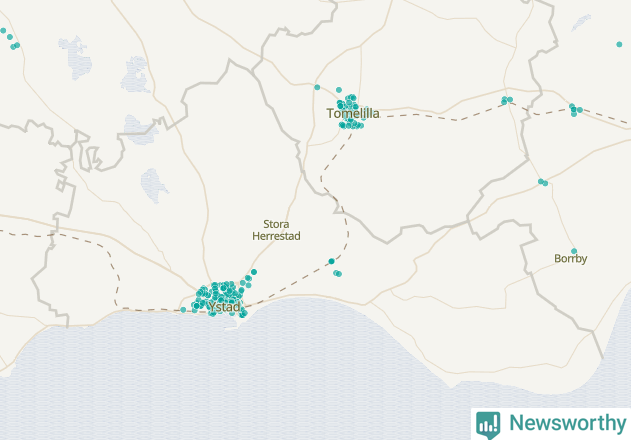 Karta över Ystads kommun