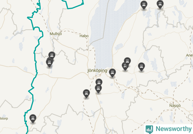 Karta över viltolyckor i Jönköpings kommun