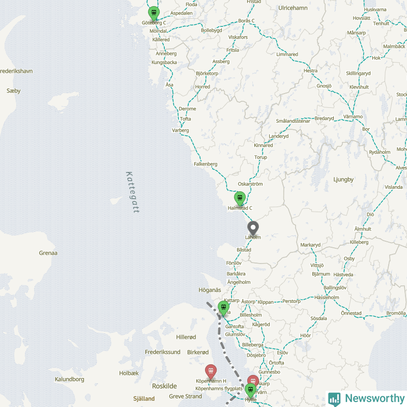 Karta över förseningar vid olika avgångsstationer. Här visas stationer med fler än fem avgångar under månaden.