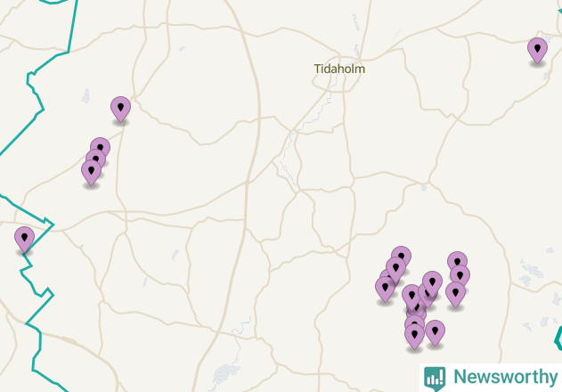 Karta över vindkraftverk i Tidaholms kommun