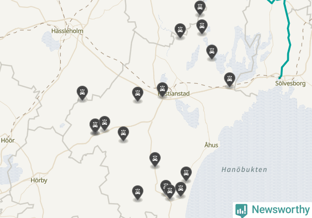 Karta över viltolyckor i Kristianstads kommun
