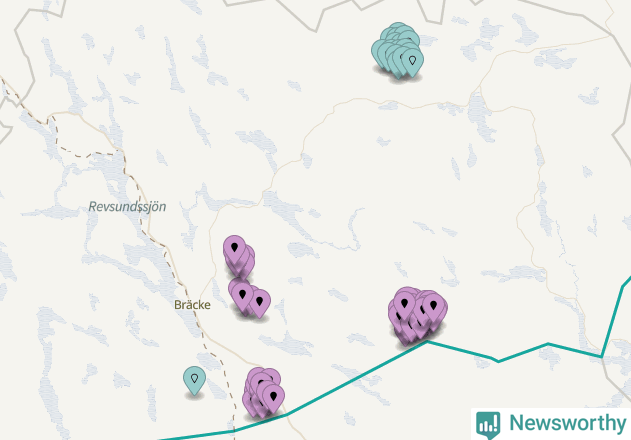 Karta över vindkraftverk i Bräcke kommun