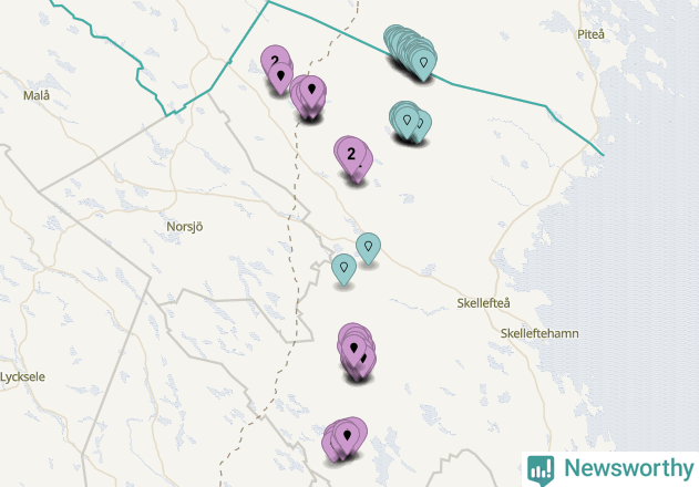 Karta över vindkraftverk i Skellefteå kommun
