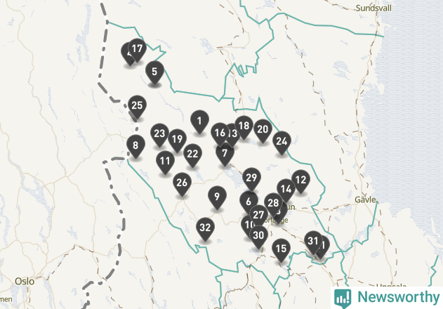 Karta över väderstationer i artikeln