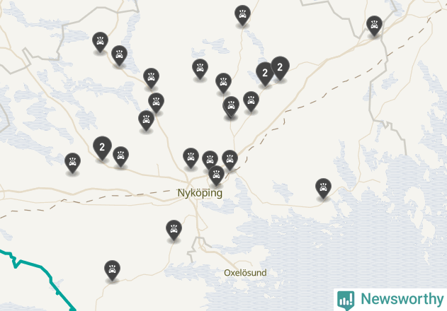 Karta över viltolyckor i Nyköpings kommun