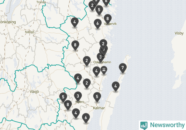 Karta över viltolyckor i Kalmar län