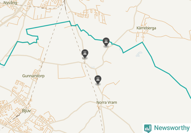 Karta över viltolyckor i Bjuvs kommun