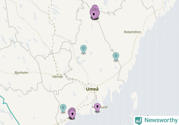 Karta över vindkraftverk i Umeå kommun