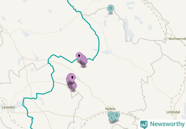 Karta över vindkraftverk i Nybro kommun