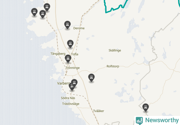 Karta över viltolyckor i Varbergs kommun