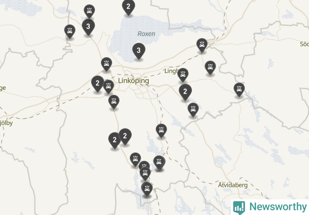 Karta över viltolyckor i Linköpings kommun