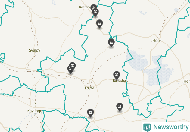 Karta över viltolyckor i Eslövs kommun