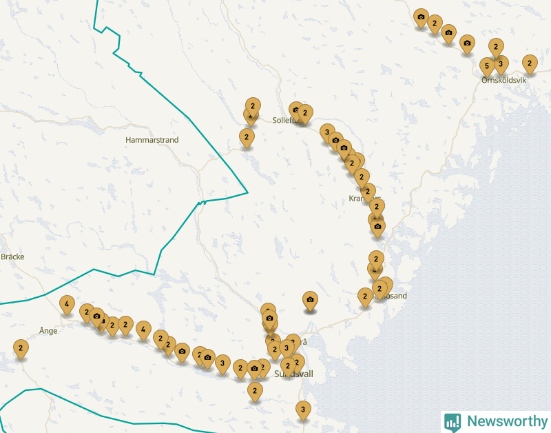 Karta över Västernorrlands län