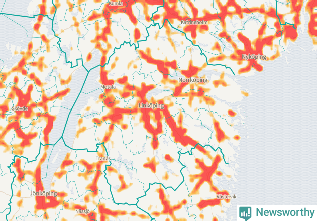 Karta över Östergötlands län