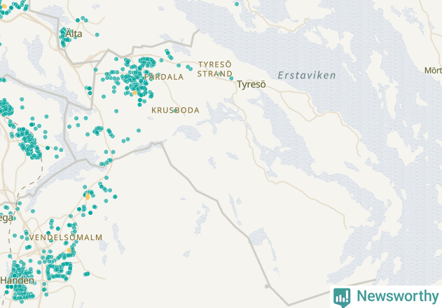 Karta över Tyresö kommun