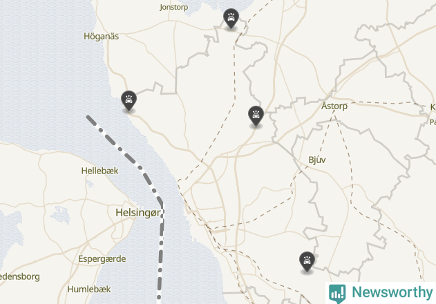 Karta över viltolyckor i Helsingborgs kommun