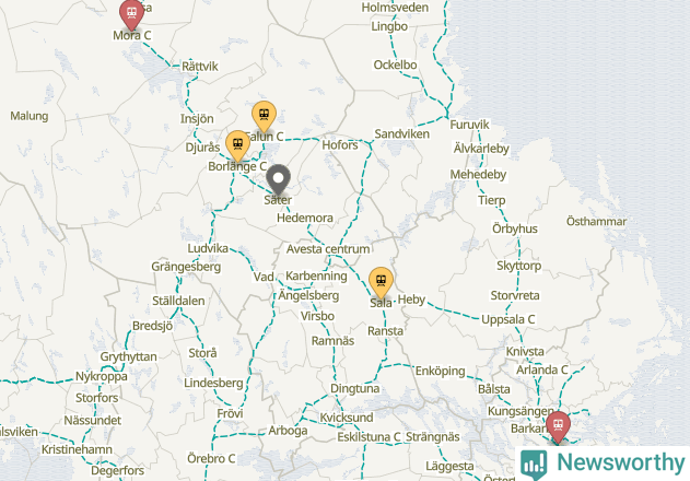 Karta över förseningar vid olika avgångsstationer.