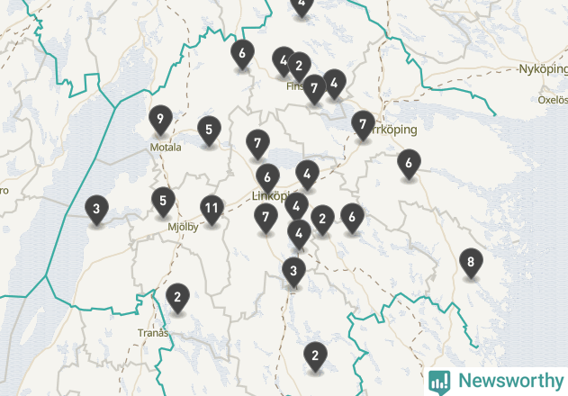Karta över viltolyckor i Östergötlands län
